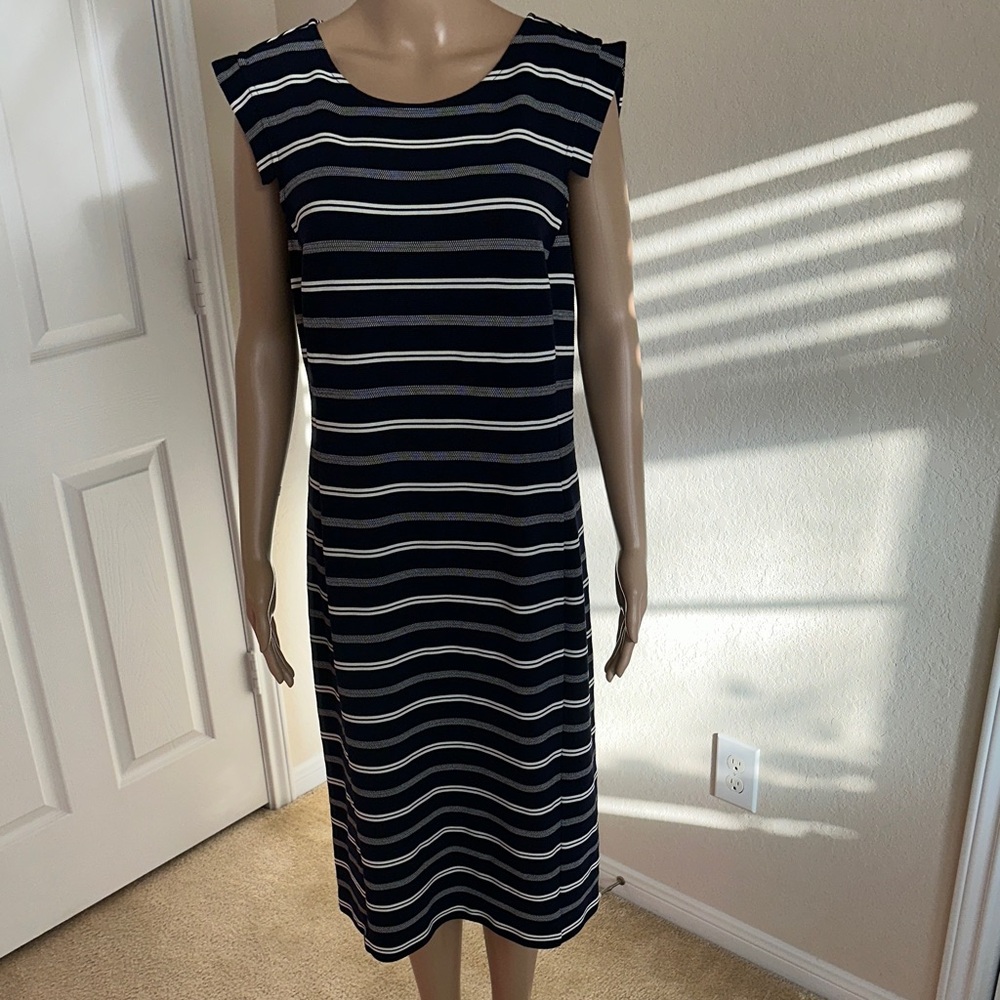 Ann Taylor Navy and White Striped Midi Dress Size 14